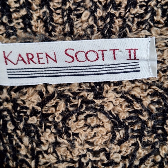Karen Scott II Argyle Knit Sweater Coat Plus Sz2X Shoulder Pads Knee Length - Picture 3 of 11